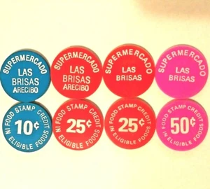 Set 4 SELLO DE COMIDA DE ARECIBO Ficha Cupones Ficha SUPERMERCADO LAS BRISAS PUERTO RICO - Imagen 1 de 6