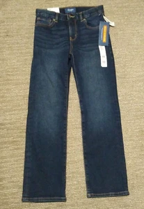 Jeans nuovi con etichette Old Navy Boy gamba dritta incorporati flessibili lavaggio scuro Adj. Vita taglia 10 - Foto 1 di 11