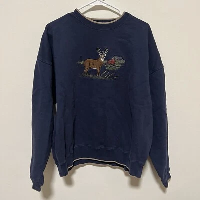 Vintage 90s Streetwear Mens XL Navy Faded Buck Farm Heavy Crewneck Grandpacore - Image 1 of 4