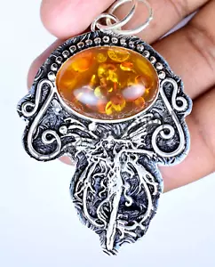 925 Pendente Argento Sterling 64.10 KT Lab-Grown Ambra Gemma Gioielli - Foto 1 di 6