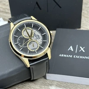 NEW✅ Armani Exchange Multifunction Skeleton Black Leather Watch Watch AX1876 - Picture 1 of 13