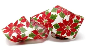 Celebrate It Poinsettia Glitter & Gold Detail Wired Ribbon 3.75" x 25' Christmas - Picture 1 of 3