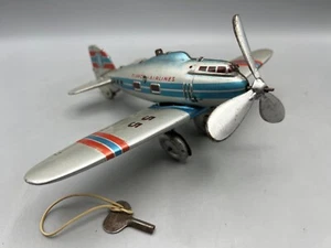 Vintage TIPPCO T-C 55 Tippco-Airlines Clockwork 50's Tin Prop Plane Airplane KEY - Picture 1 of 14