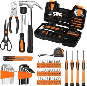 58-Piece Home Repair Tool Set with Plastic Toolbox, Orange - Picture 1 of 9