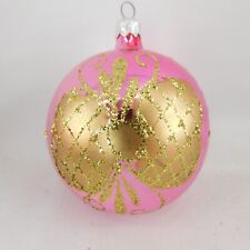 Pink w Gold Butterfly Design 7 Pcs  lown Glass Ornaments 3 Sizes Vintage (H-8)