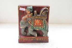 Alte handgeschnitzte fein bemalte Holz Mann Reiten Elefant Figur Wandblock NH5036 - Bild 1 von 12