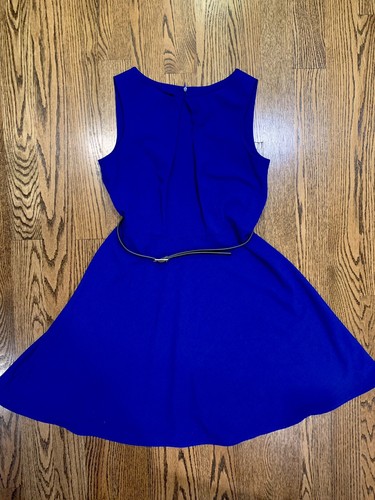 Abito ALYX blu reale senza maniche A Line taglia 14 nero in pelle cintura cerniera posteriore