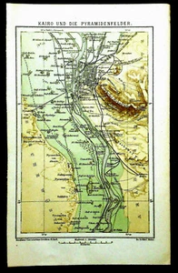 1894 OLD MAP: CAIRO AND FIELDS PYRAMID ZONE-CAIRO UND DIE PYRAMID..EGYPT - Picture 1 of 1