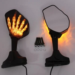 2X Motorcycle Skull Hand Rearview Mirrors With LED Turn Signal Light For Honda - Bild 1 von 9