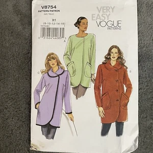 Vogue Pattern V8754 Womens Coat/Jacket Collar Pockets B5 8 10 12 14 16 Uncut - Picture 1 of 5