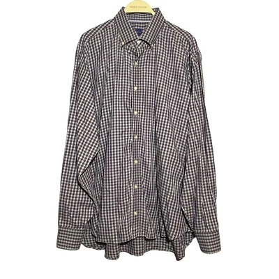 Mercer Blue Button Shirt Men Size 2XL Purple Check Long Sleeve Workwear Formal - Image 1 of 4