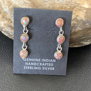 Damen-Ohrhänger rosa Opal-Inlay Navajo Sterlingsilber 1" 12760 - Bild 1 von 12