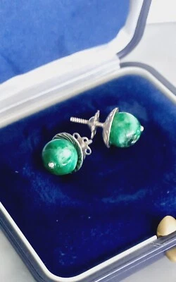 ORECCHINI in ARGENTO 800 e MALACHITE Stud EARRINGS in SILVER 800 In gift box - Immagine 1 di 4