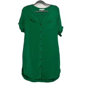 Amanda Uprichard Dress Size S Emerald Green Silk Button Front Short Sleeve Mini - Picture 1 of 14