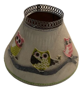 Owls on Off White Handmade Lamp Shade Metal Rim At Top 10” - Picture 1 of 6
