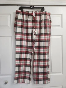 Old Navy Lounge Pajama Pants Men XL White Tartan Plaid Flannel Pullon Pocket NWT - Picture 1 of 4