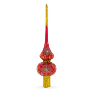 Radiant Jeweled Snowflake on Red Blown Glass Tree Topper 11 Inches - Picture 1 of 5