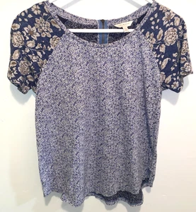 LUCKY BRAND Top Womens sz S Jersey Paisley Floral Short Sleeve Blue Boho - Picture 1 of 7