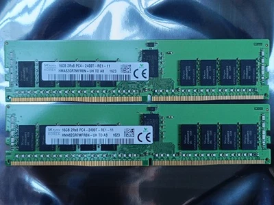 32 GB (2 x 16 GB) SK Hynix 2Rx8 PC4-2400T DDR4 ECC Reg Server RAM HMA82GR7MFR8N-UH - Immagine 1 di 4