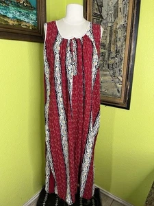 Puspa M Red Boho Print Maxi Dress Sleeveless Tie Neck Lounge Mumu Granny Core - Picture 1 of 6
