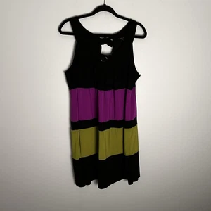 Abito donna Tiana B. color block nero viola verde cravatta scollo taglia XL - Foto 1 di 7