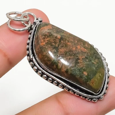 Pendente In Gemma Unakite Fatto A Mano In Argento Sterling 925 2.09" - Immagine 1 di 4