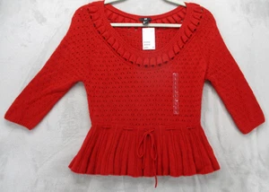 H&M Pullover Damen Large Rot Strick Schößchen Angora Mischung Pulli Rüschen Neu mit Etikett Neu - Bild 1 von 12
