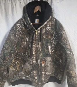 Vintage Carhartt Realtree Camo Hooded Workwear Jacket USA J221 Size 2XL - Picture 1 of 10