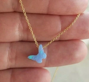 Butterfly Necklace, White or Blue Opal Butterfly Necklace, Silver Gold Rose Gold - Picture 1 of 11