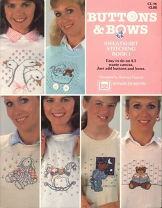 Buttons & Bows Sweatshirt Cross Stitch Leaflet 1 Waste Canvas 1988 CL-96 Teddy - Picture 1 of 3