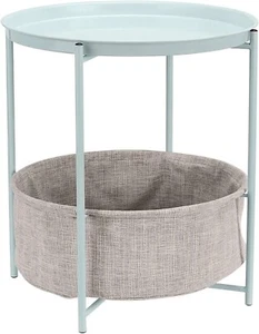 ROUND STORAGE END TABLE - MINT GREEN WITH HEATHER GREY FABRIC - Picture 1 of 1