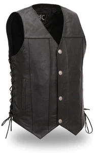 Leather Motorcycle Vest - Men's Side Lace Buffalo Snaps single back panel - Picture 1 of 2