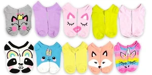 Girls Medium Fits Shoe Size 10.5-4 Socks Unicorn Cat Pig Narwhal Fox 10-Pair Fun - Picture 1 of 5