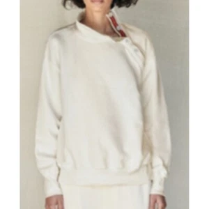 Sundry Eggshell Fleece Pullover Women's Sz 2 button Neck 100% Cotton NWT - Picture 1 of 8