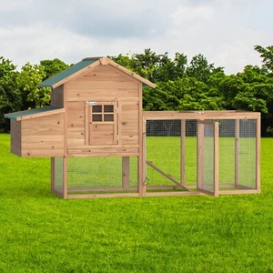 Wooden Chicken Coop w/ Run Poultry Cage Outdoor Pet House w/ Nest Box 80" - Picture 1 of 9