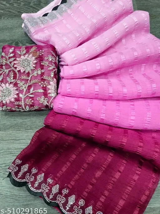 Sari de Georgette Pure adornado con lentejuelas para mujer con pieza de blusa Foto 1 de 1