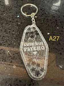 BRAND NEW HANDMADE RESIN KEY CHAIN CUTE BUT PSYCHO #I4 CLEAR GLITTER KEY RING - Picture 1 of 1
