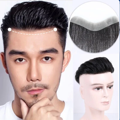 Topper de frente 100 % cabello humano piel delgada toupee para hombre repuesto de poste Foto 1 de 4