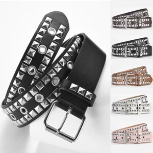 Punk-Jeansgürtel Verstellbarer Nieten-Gürtel Quadratischer Perlengürtel Pu 🔥 - Bild 1 von 18