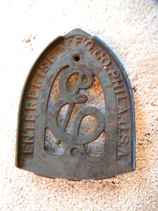 Enterprise Antique Cast Iron Stencil Cut Trivet Sad Clothing Iron - Original VG - Picture 1 of 3