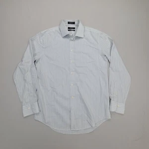 Saks Fifth Avenue Shirt Mens 16 Blue White Button Up Egyptian Cotton Non Iron - Picture 1 of 8