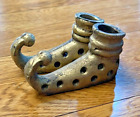UNUSUAL Pair of Vintage Cast Iron Candle Holders JESTER/ELF Shoes Gold Patina