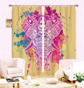 New Elephant Blue Nice Fanged Ears Printing 3D Blockout Curtains Fabric Window - Bild 1 von 5