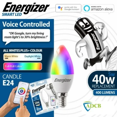 Energizer Smart E14 (SES) Candle-5W LED-Colour Changing Bulb-Alexa-Google-Siri  - Image 1 of 3
