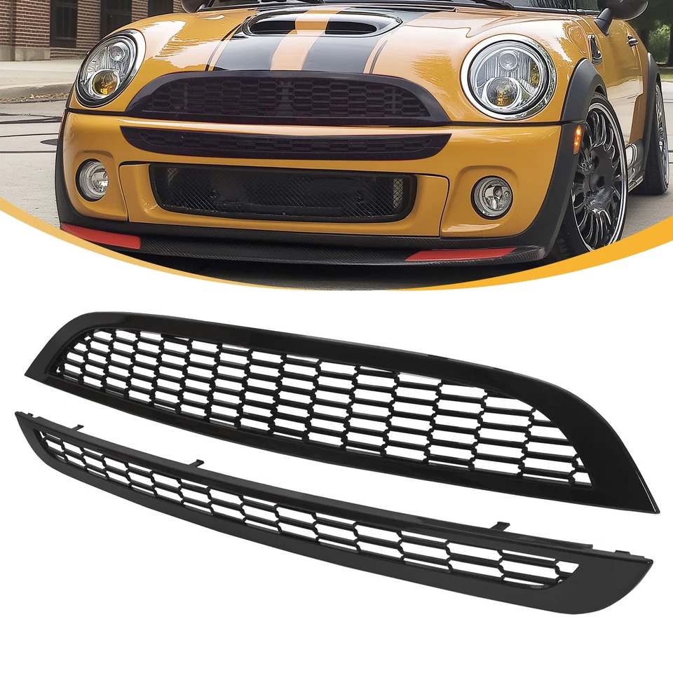 Honeycomb Mesh Front Grille Upper+Lower For 2002-2006 Mini Cooper S R50 R52 R53 - Image 1 of 4