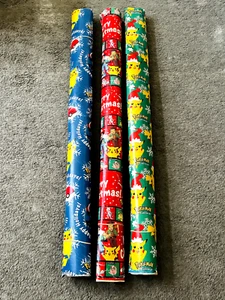 1990s Pokemon Nintendo Gift Wrapping Paper Holiday Christmas Pikachu Ash USED - Picture 1 of 8