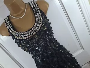 Frank Lyman Black, Silver & Gold Jewelled Tiered Lined Dress, UK 12, BNWOT - Picture 1 of 8