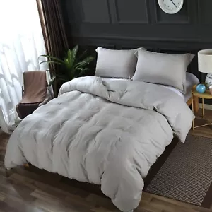 Light Gray Washed Microfiber Set:1 Duvet Cover 2 Pillow Shams Queen/King/Cal K - Picture 1 of 6