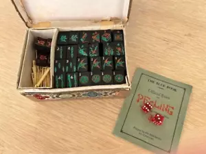 Vintage Darting Sparrow Mah jong Set 152 Carved Black Bamboo Tiles - Picture 1 of 11