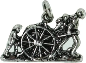 H16 HandCart Charm Flat Antique Silver Mormon One Moment In Time LDS CTR - Picture 1 of 7